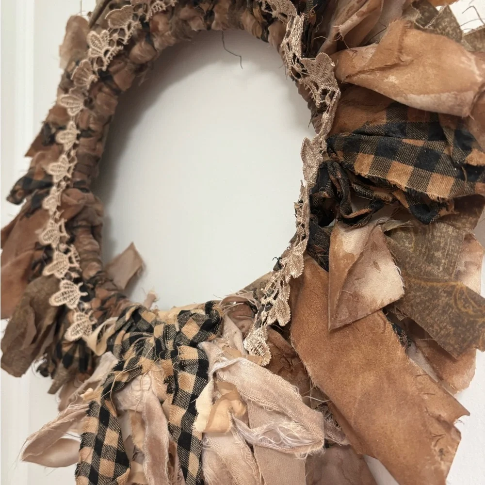 Rustic Farmhouse Plaid Wreath Handmade w Lace  Wreath Charming Final Sale